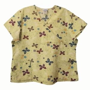 Lime green butterfly scrub top